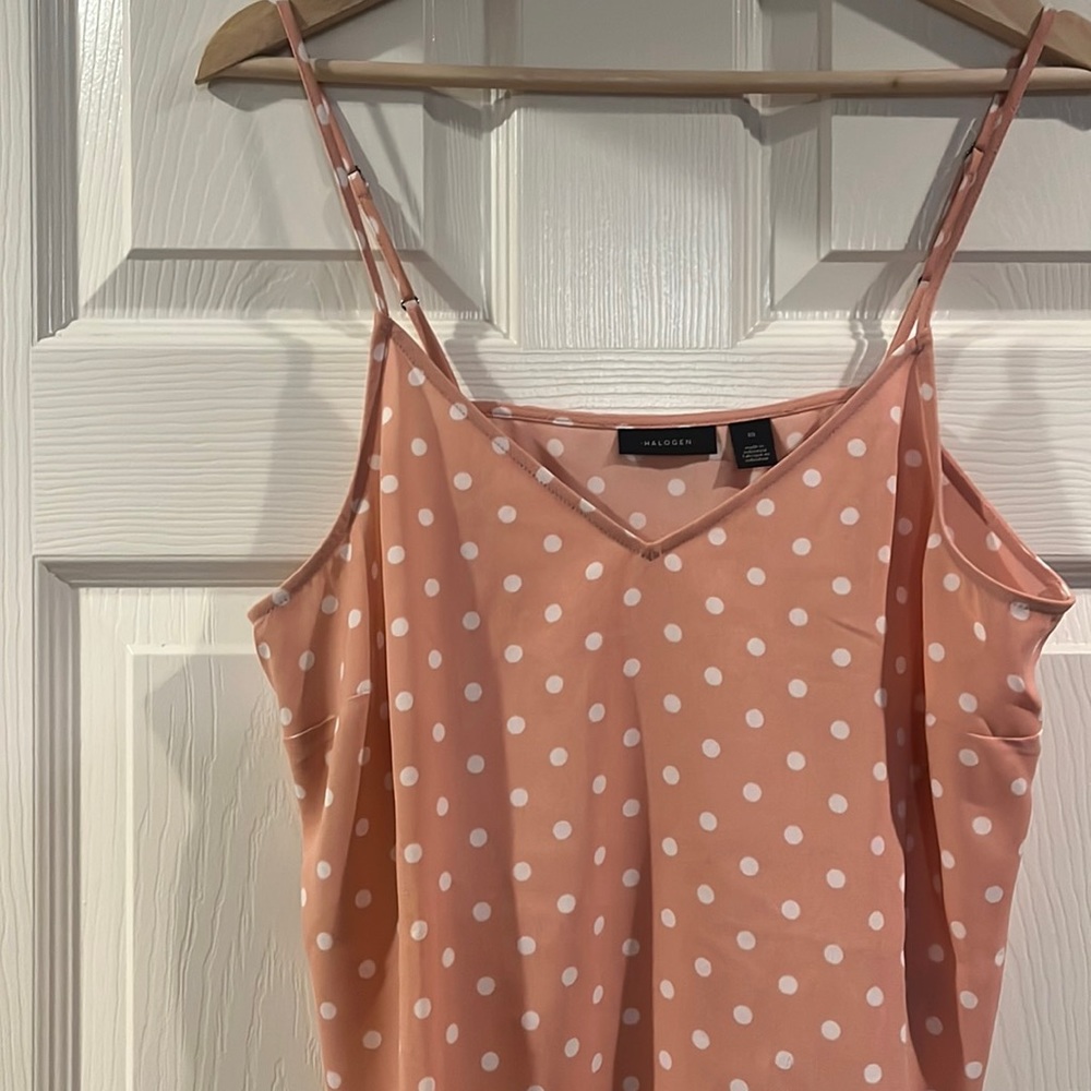 Halogen light pink polka dot tank